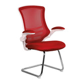 Nautilus Designs Luna Designer High Back Mesh Red Cantilever Visitor Chair With Folding Arms and White Shell/Chrome Frame - BCM/L1302V/WHRD DD